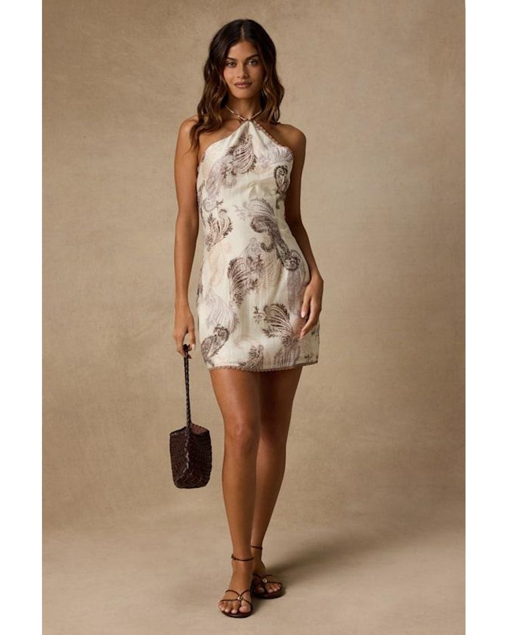 Lulus Natural Eileena Multi Boho Print Halter Mini Dress