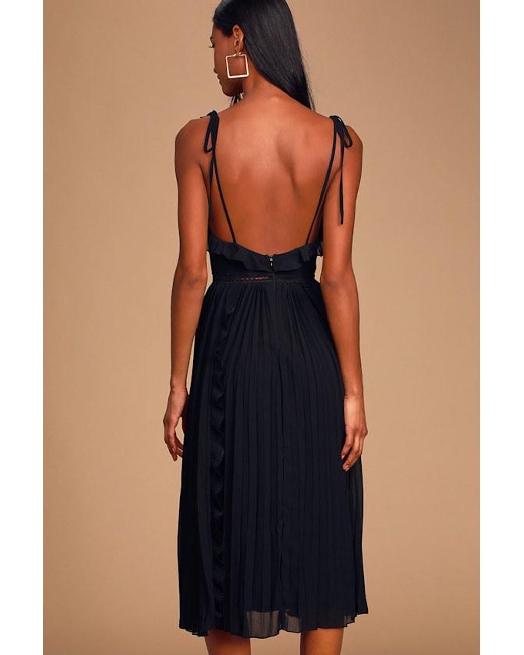 Lulus Blue Never A Dull Moment Tie-Strap Pleated Midi Dress