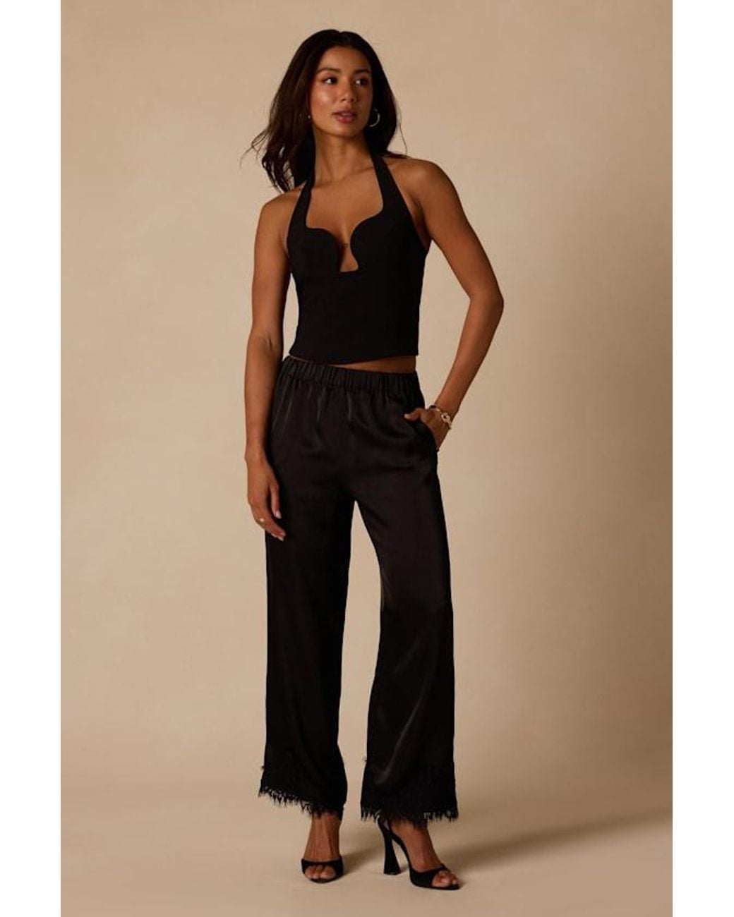 Lulus Black Owen Lace Satin Pants