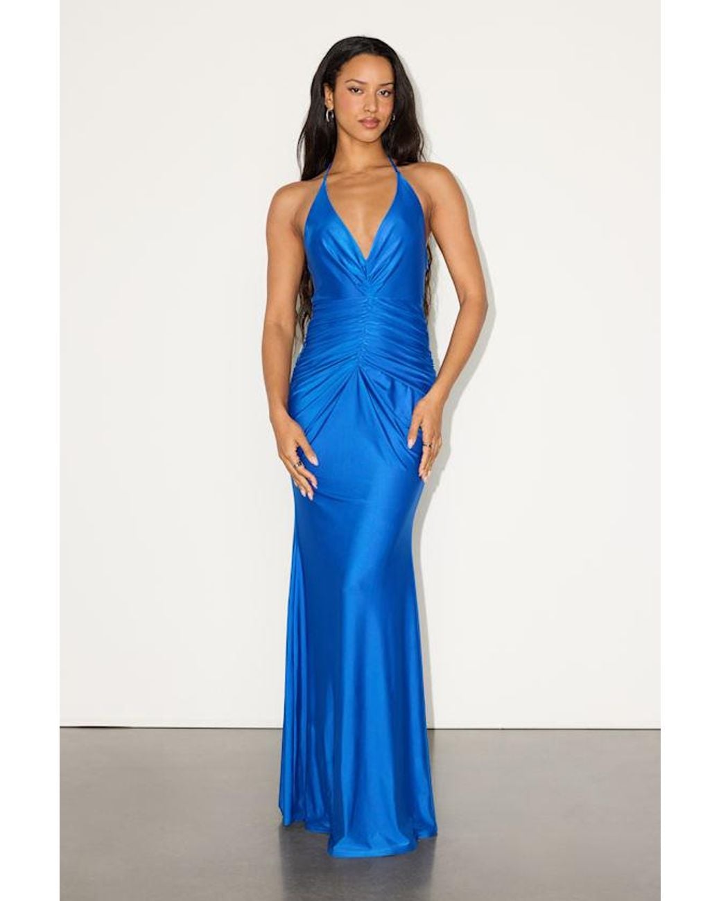Lulus Blue Zaniya Ruched Halter Maxi Dress