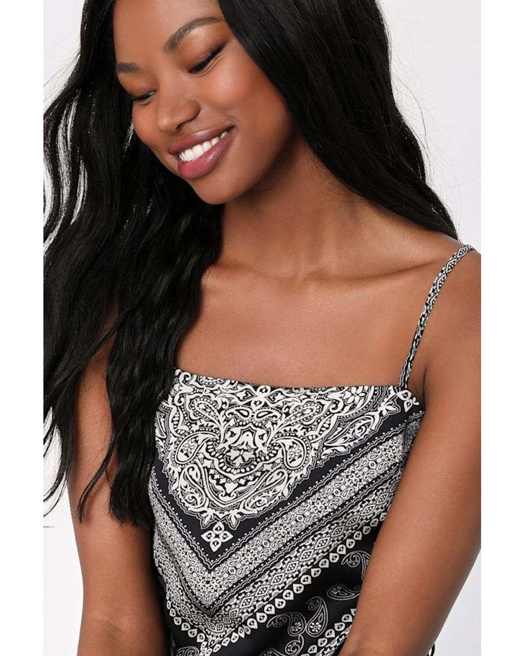Lulus Black Rodeo Romance Paisley Bandana Print Handkerchief Top
