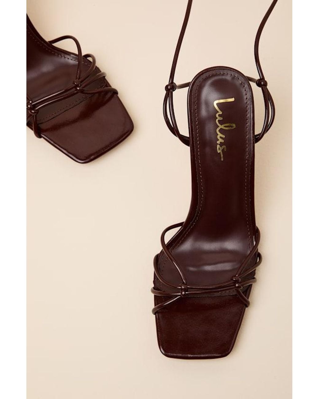 Lulus Brown Anka Oxblood Strappy Lace-Up High Heel Sandals