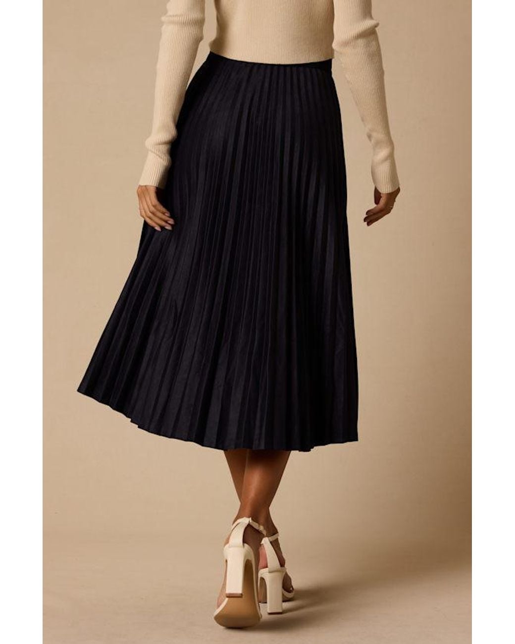Lulus Natural Raylie Suede Pleated Midi Skirt