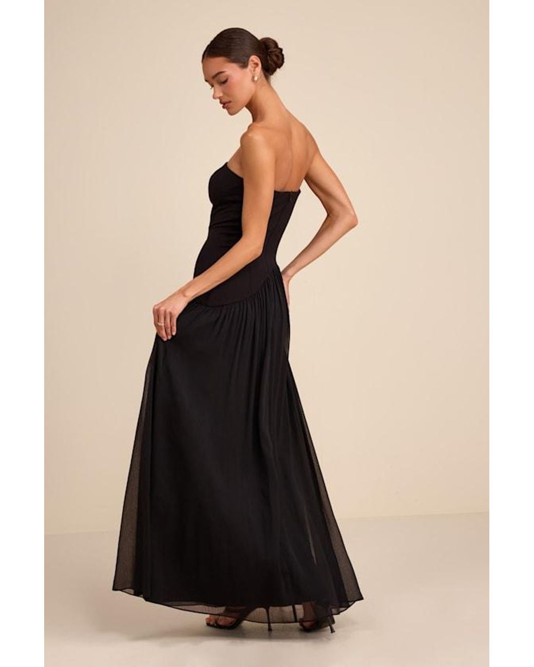 Lulus Black Beth Strapless Drop Waist Maxi Dress