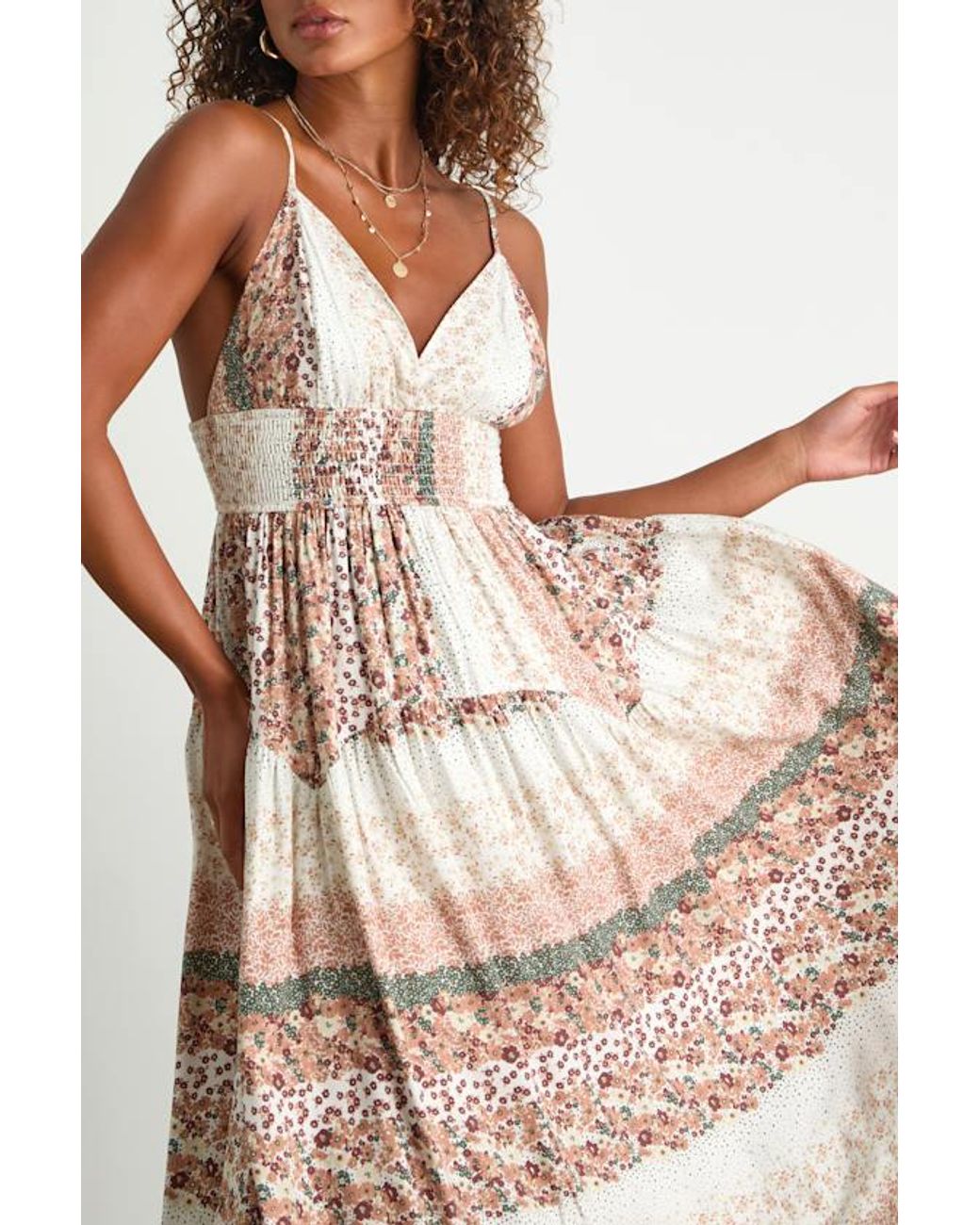 Lulus Natural Aralline Boho Floral Sleeveless Maxi Dress