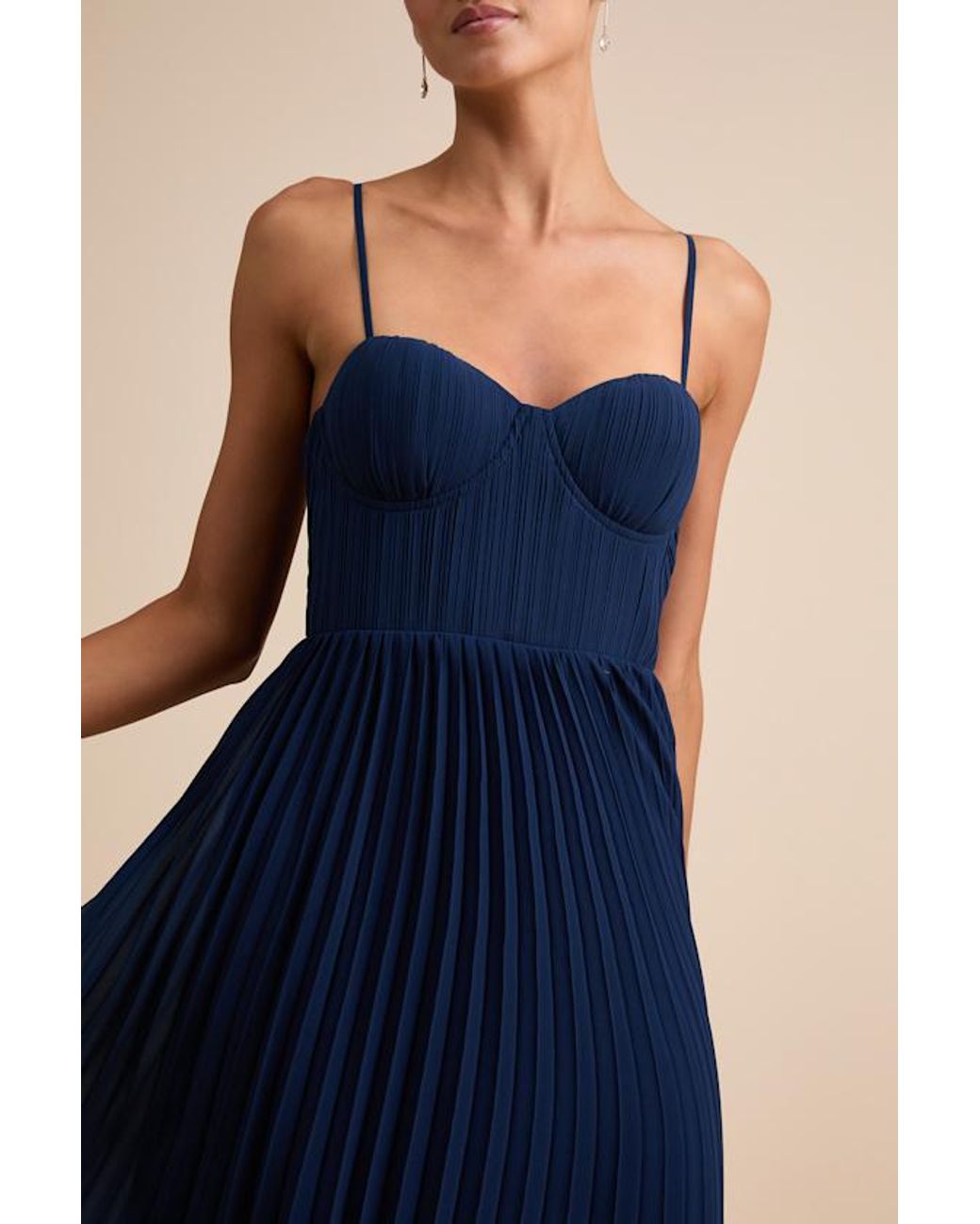 Lulus Blue Admirable Elegance Pleated Bustier Maxi Dress