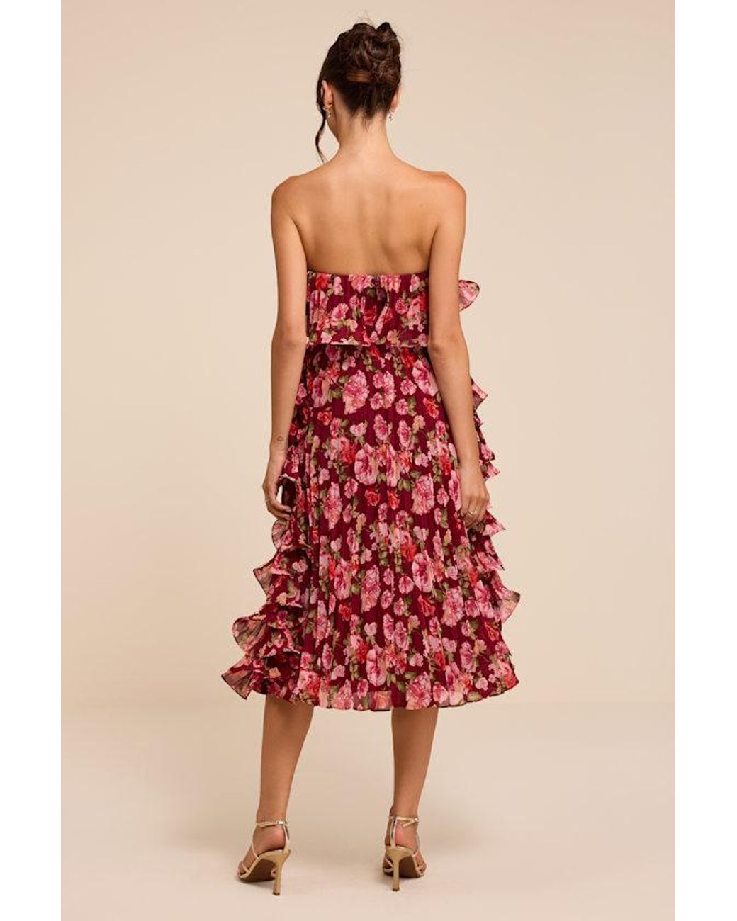 Lulus Red Andri Floral Pleated Ruffled Midi Dress