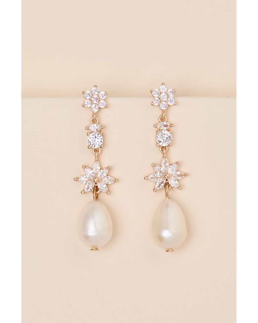 Lulus Natural Freya Rhinestone Pearl Earrings