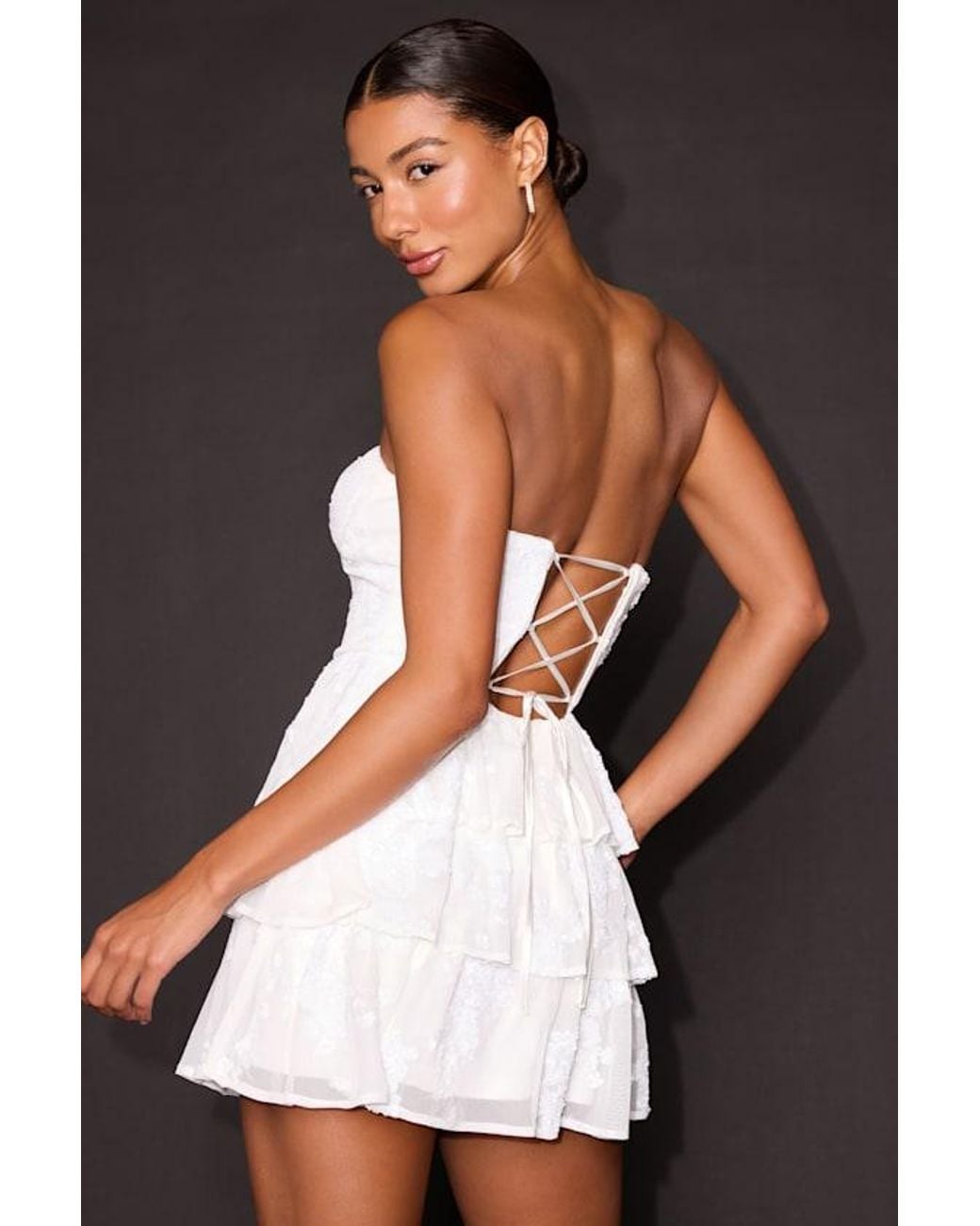Lulus Black Definite Glamour Mesh Sequin Bustier Tiered Mini Dress