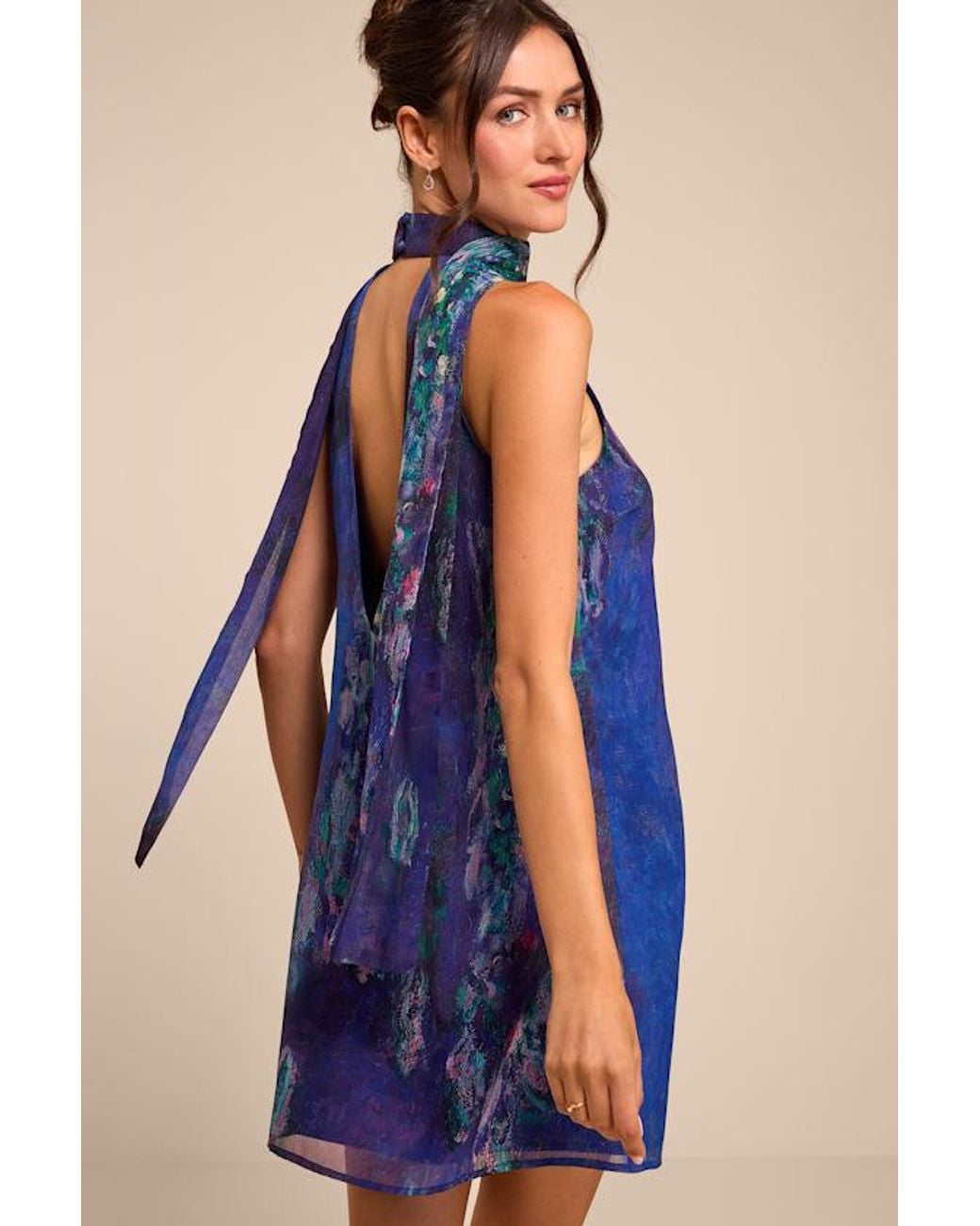 Lulus Blue Calixta Abstract Print Sash Mini Dress