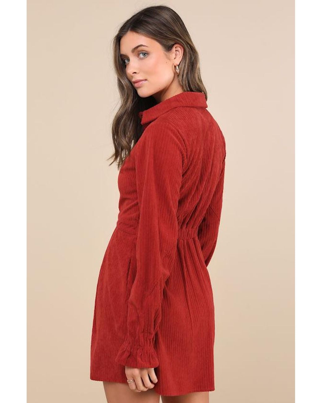 Lulus Red Autumn Mood Corduroy Mini Dress With Pockets