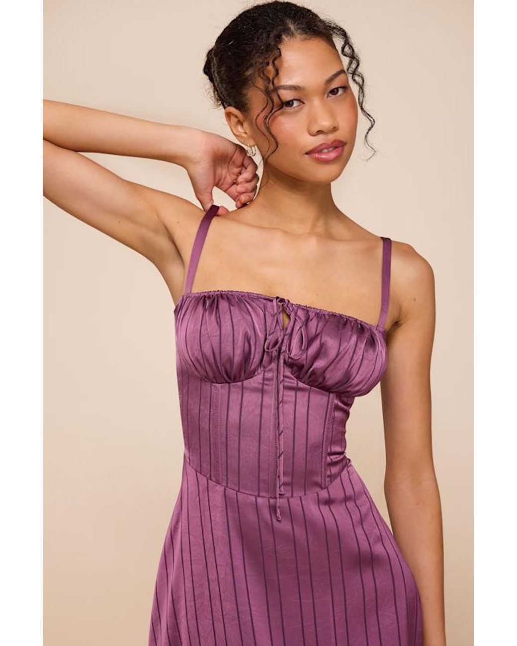 Lulus Pink Adlynn Striped Satin Bustier Midi Dress