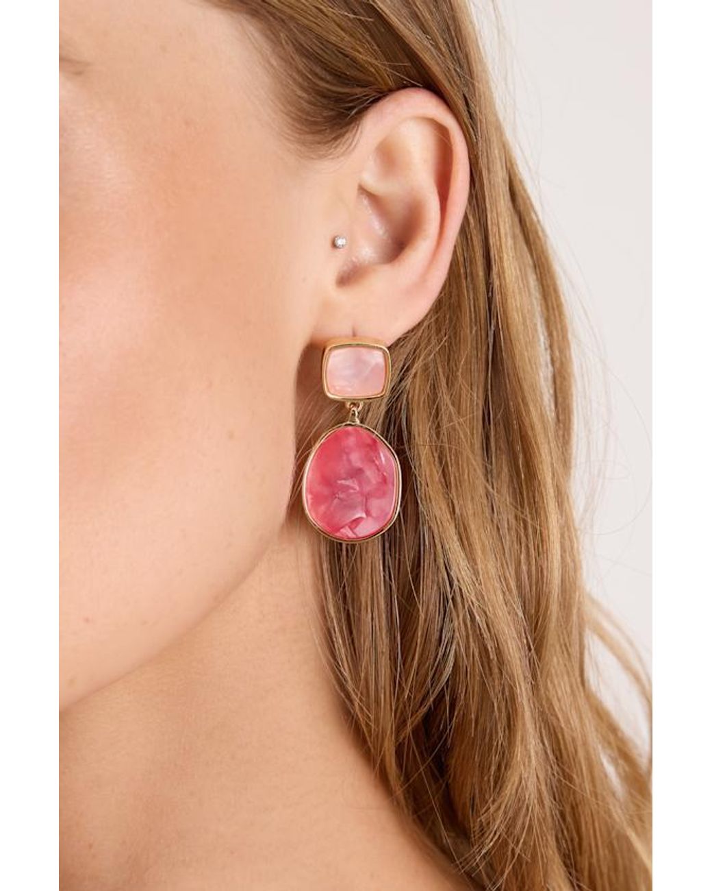 Lulus Pink Lovan Stone Drop Earrings