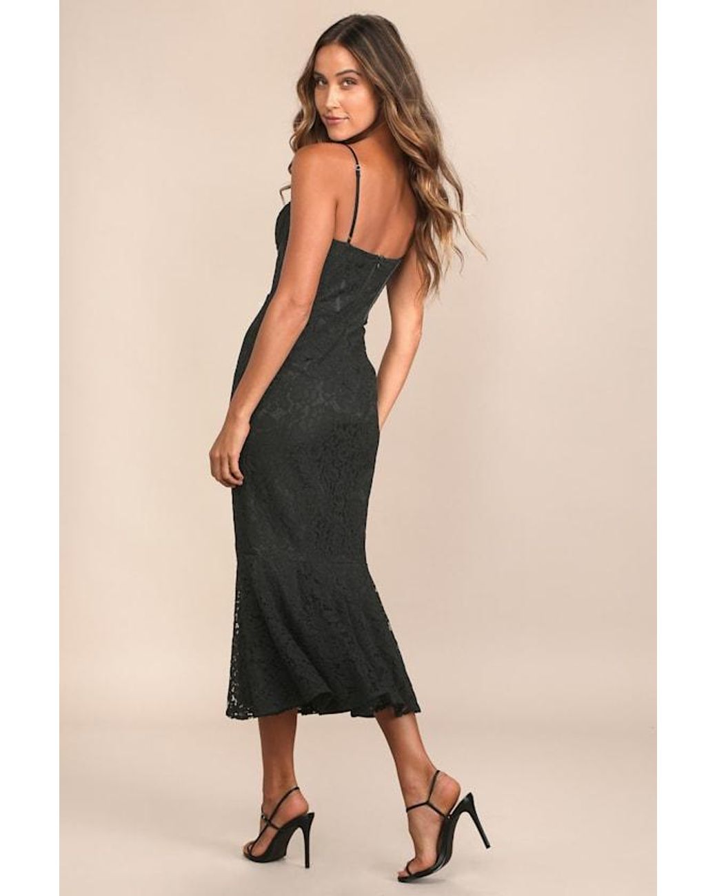 Lulus Black Found Your Love Lace Sleeveless Trumpet Midi Dress