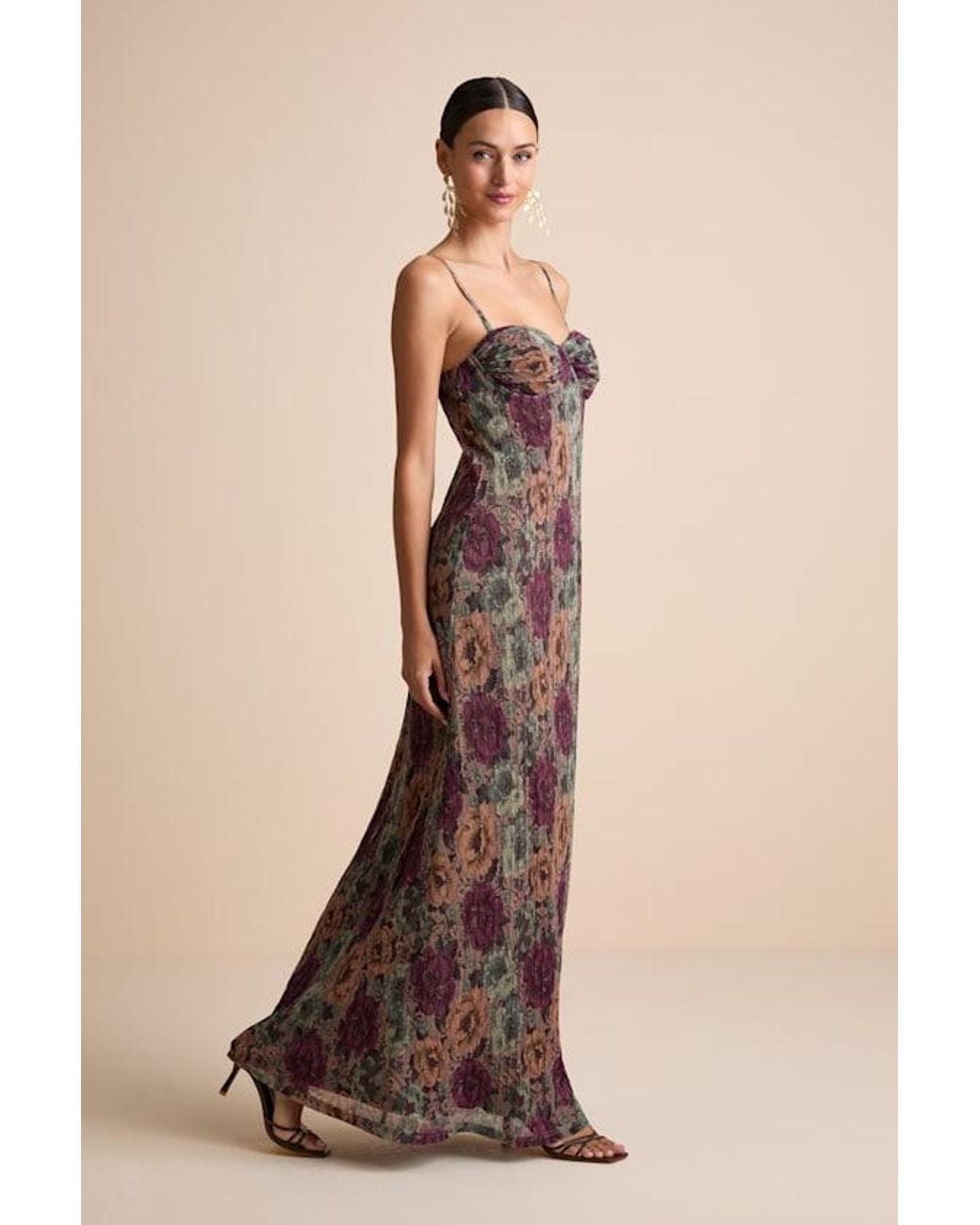 Lulus Natural Kendlyn Multi Floral Plisse Maxi Dress
