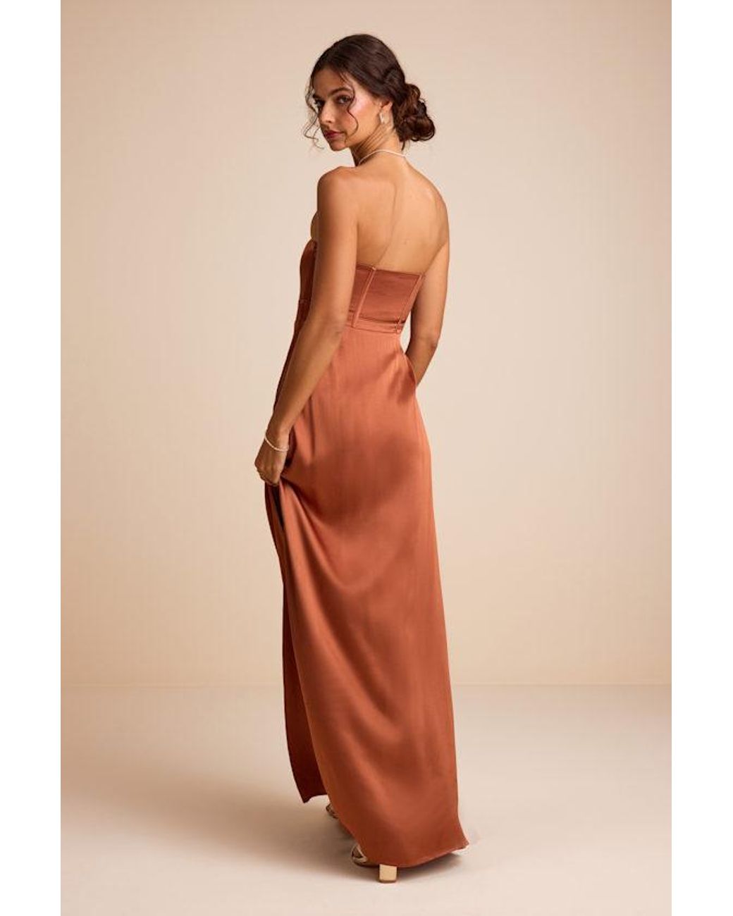 Lulus Natural Extraordinary Presence Satin Strapless Maxi Dress