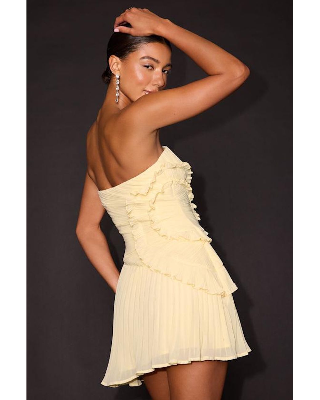Lulus Black Brylee Butter Pleated Ruffled Strapless Mini Dress
