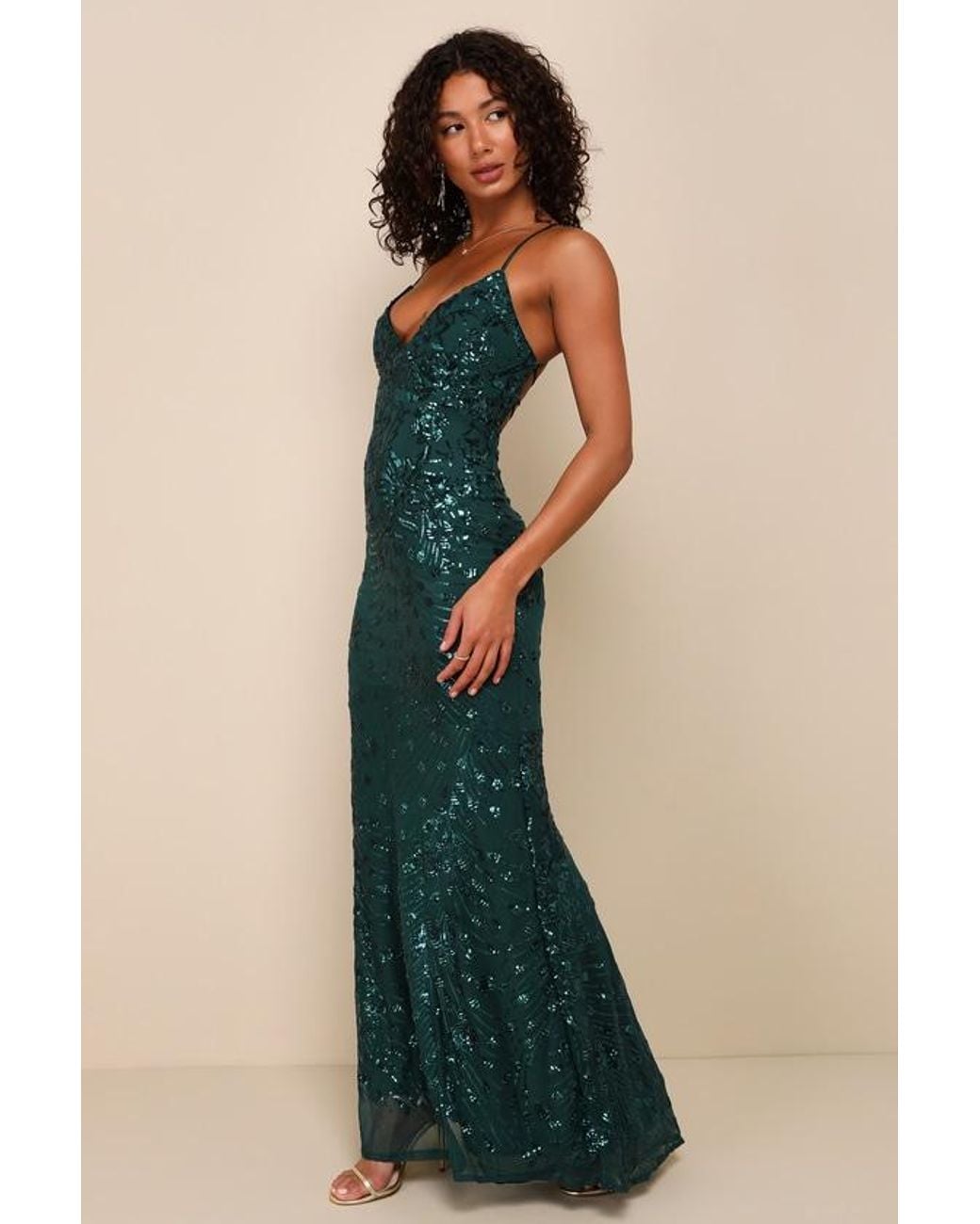 Lulus Photo Finish Sequin Lace-Up Maxi Dress in Blue | Lyst