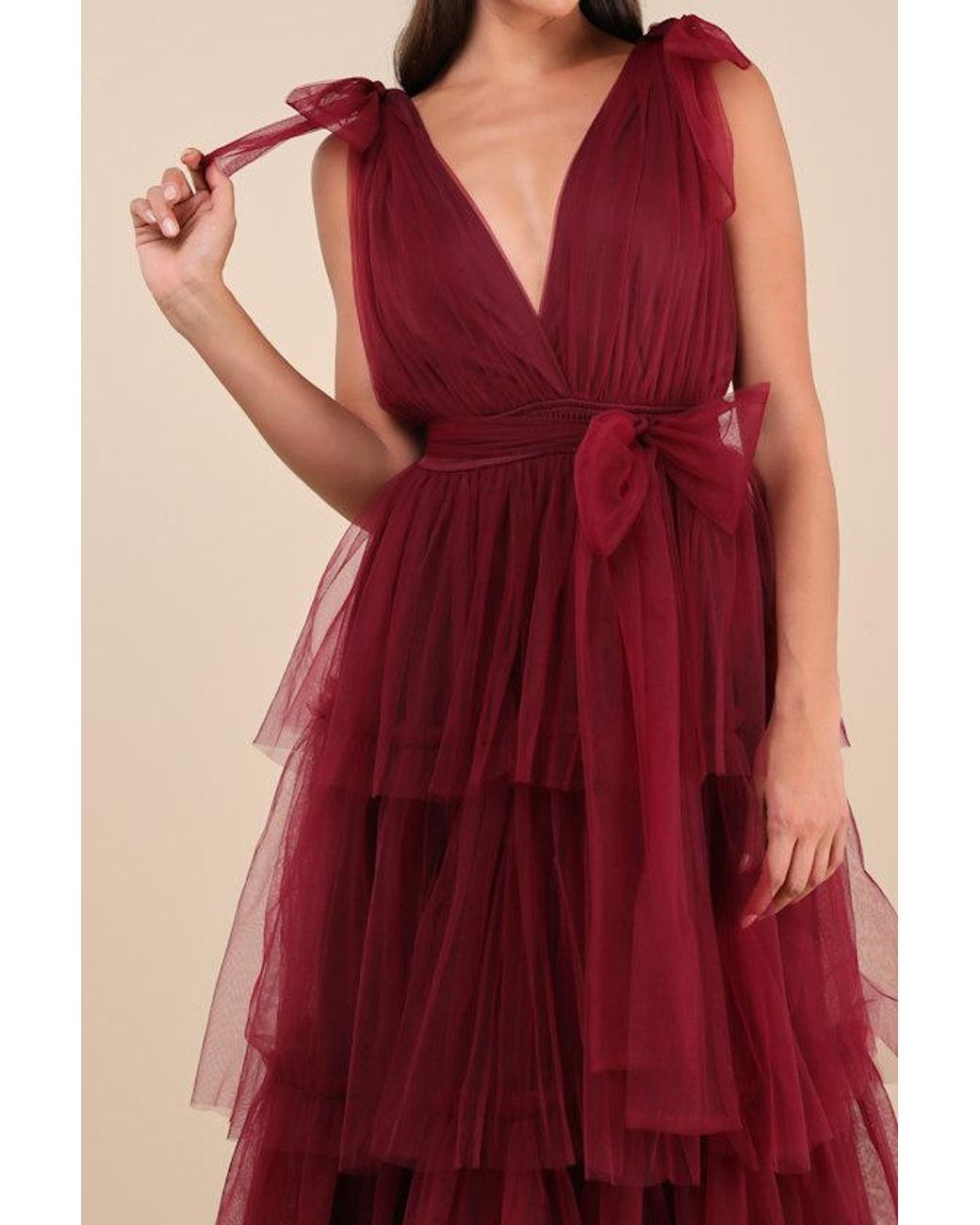 Lulus Flawless Arrival Tulle Tie-Strap Tiered Maxi Dress