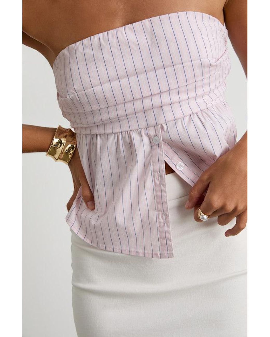 Lulus White Natalie Pinstripe Strapless Peplum Top