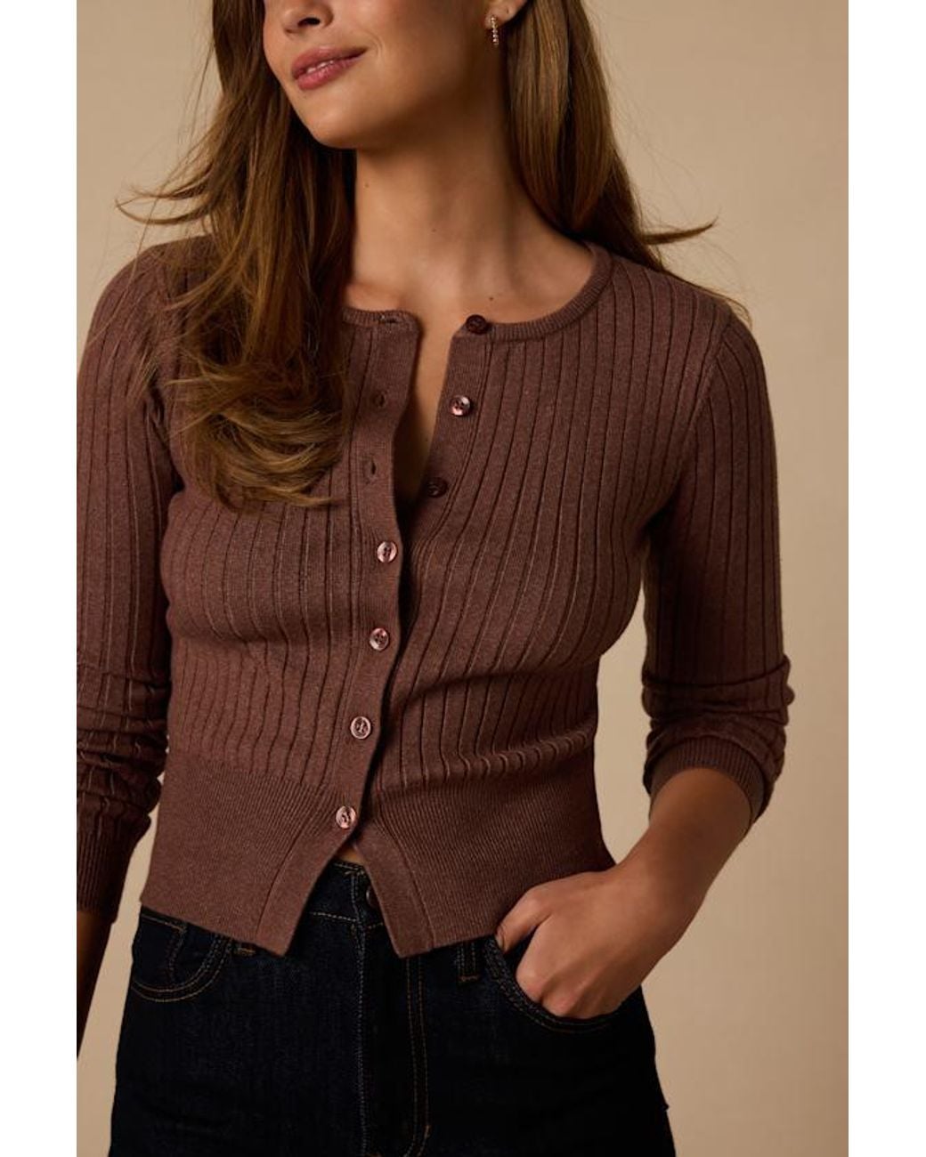 Lulus Brown Perfect Classic Ribbed Knit Cardigan Sweater