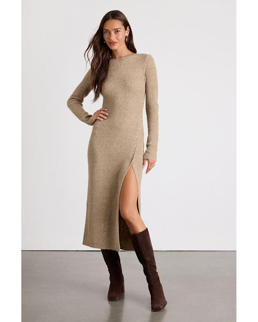 Lulus Natural Rileynn Heathered Ribbed Sweater Midi Dress