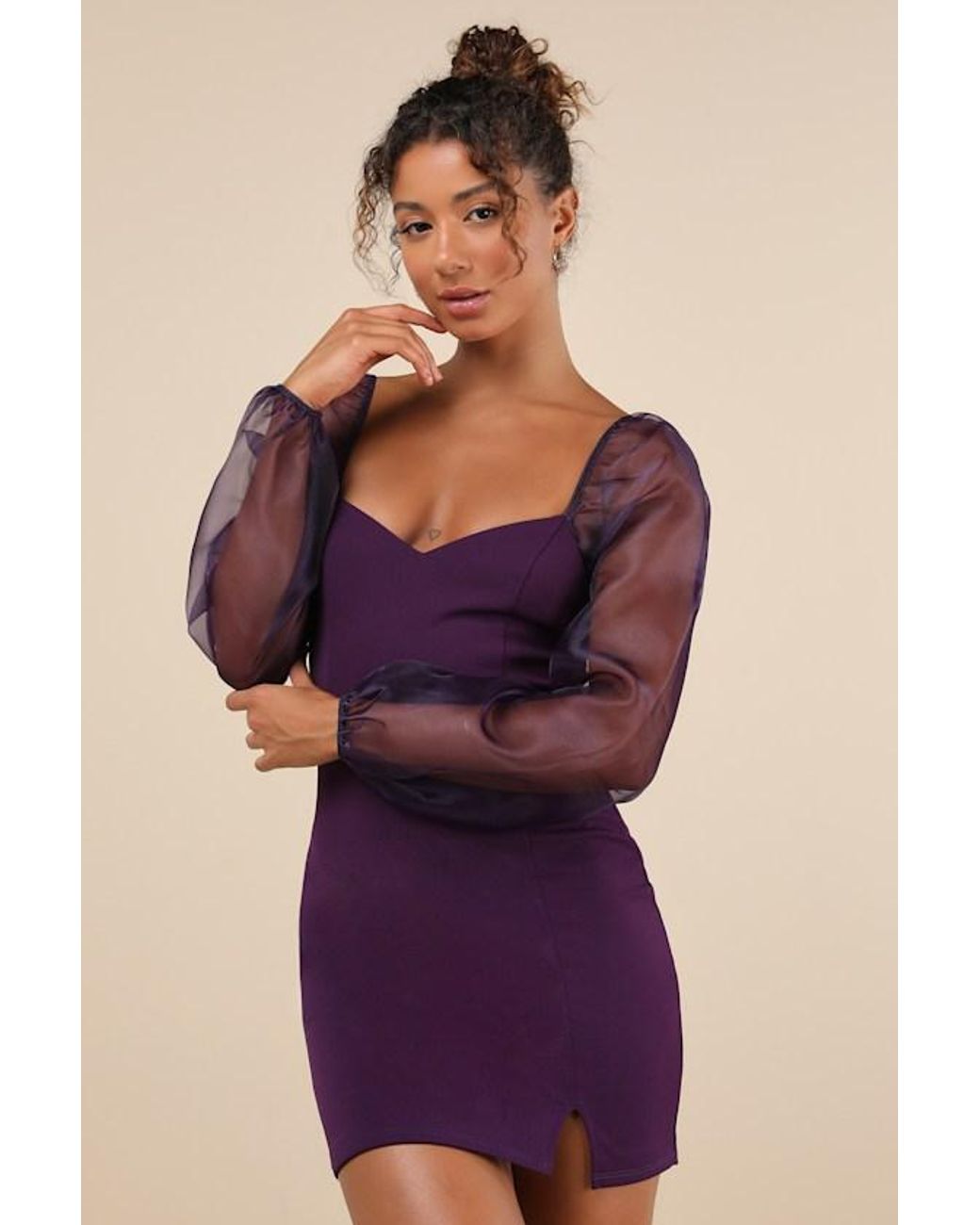 Lulus Purple Sophisticated Aura Long Sleeve Bodycon Mini Dress