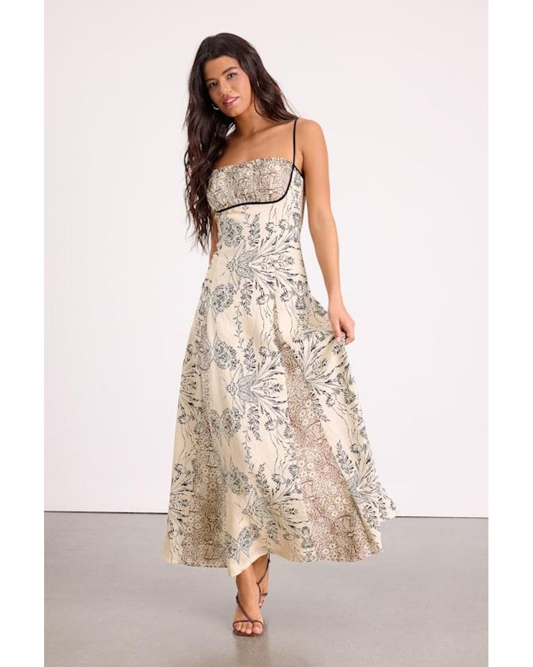Lulus Natural Emryn Multi Mixed Print Floral Maxi Dress