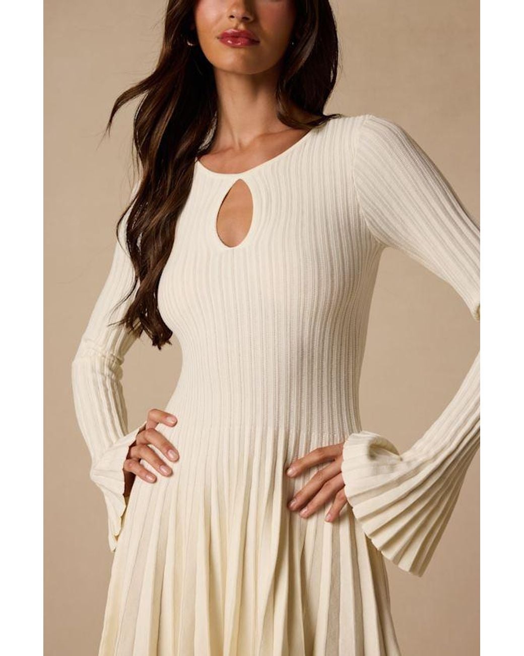 Lulus Natural Magnolia Cream Keyhole Cutout Sweater Mini Dress