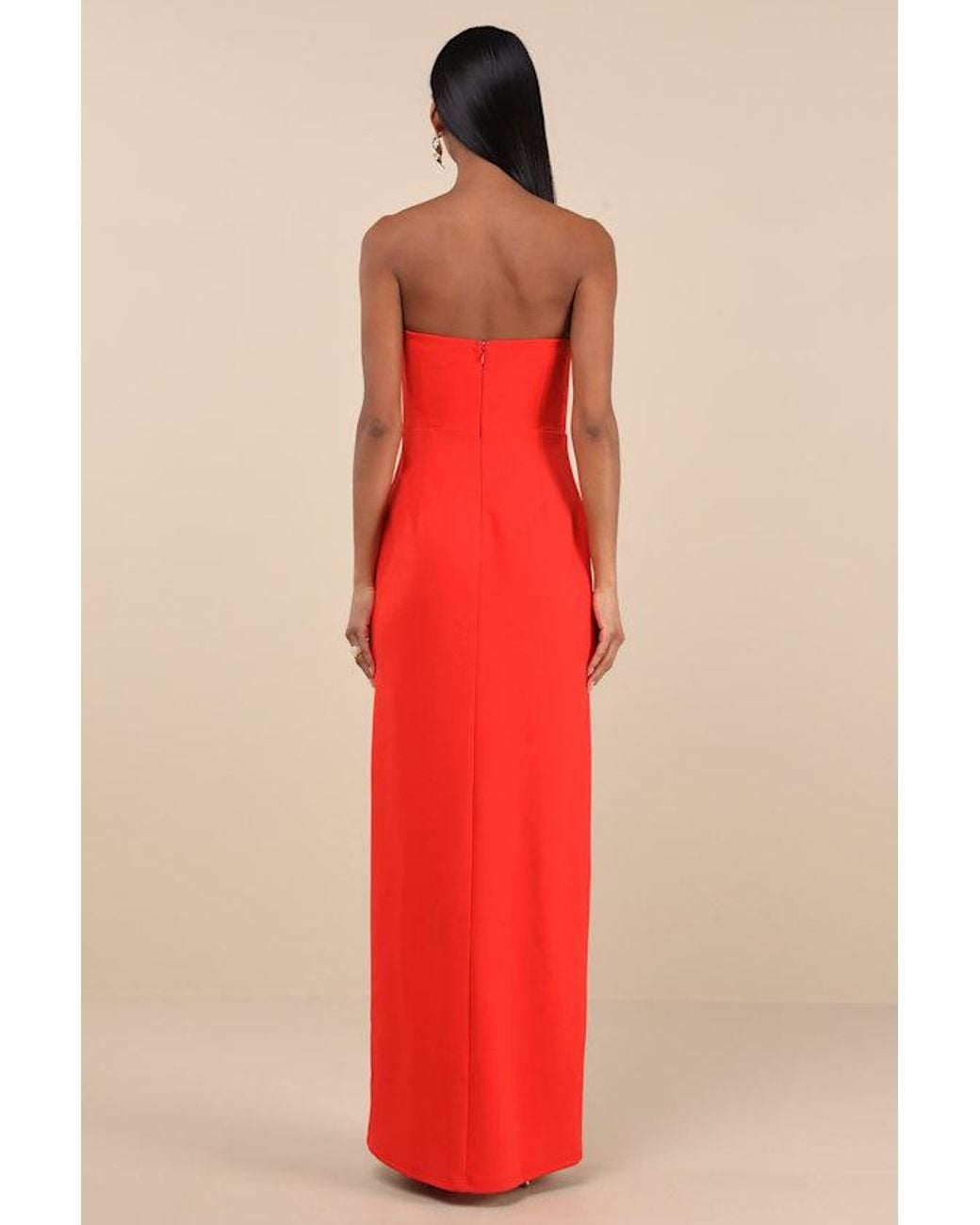 Lulus Red Memorably Iconic Strapless Lace Bustier Maxi Dress