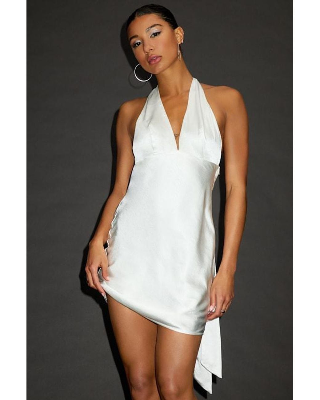 Lulus Black Zimri Satin Halter Mini Dress