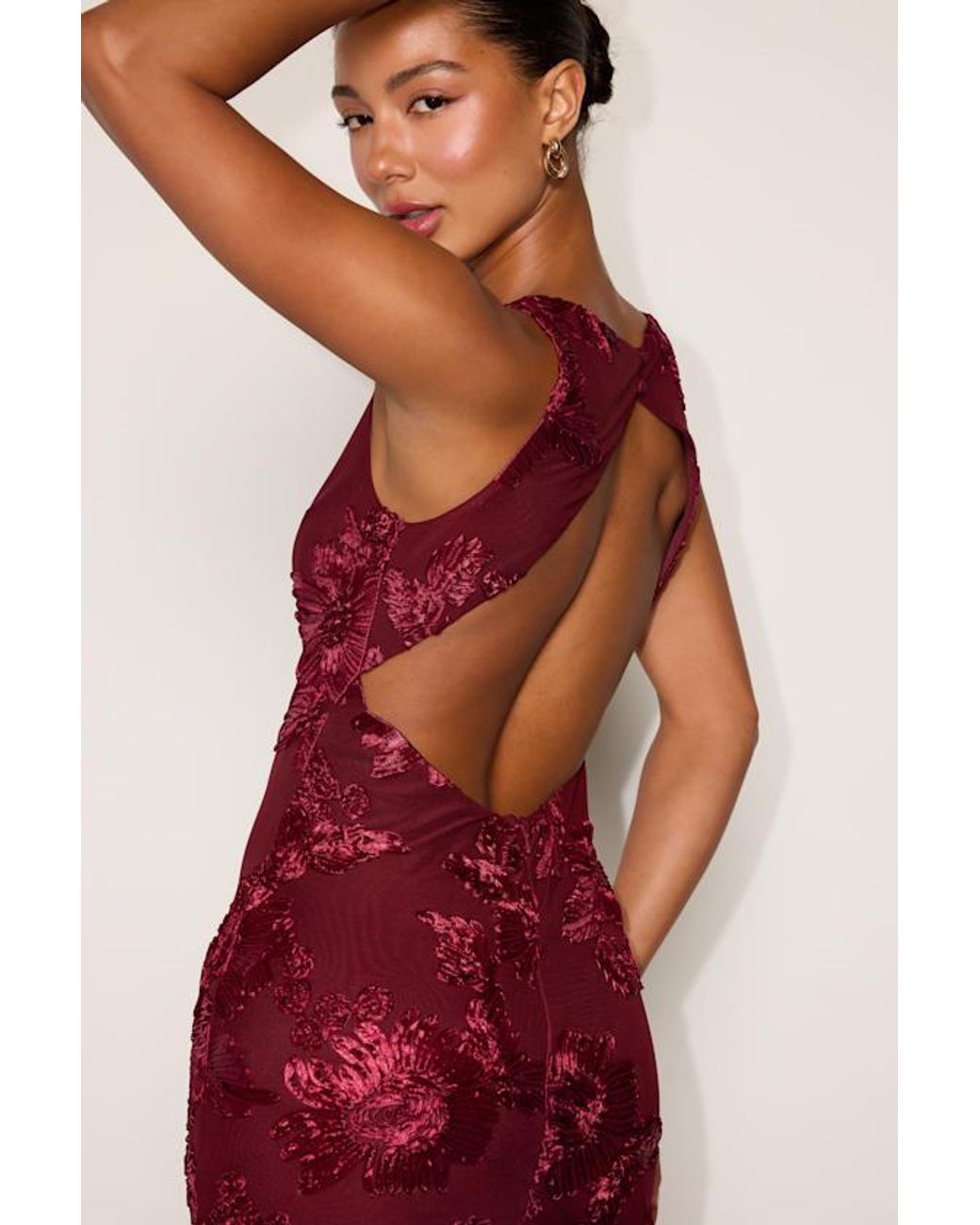 Lulus Red Taylin Floral Applique Backless Midi Dress