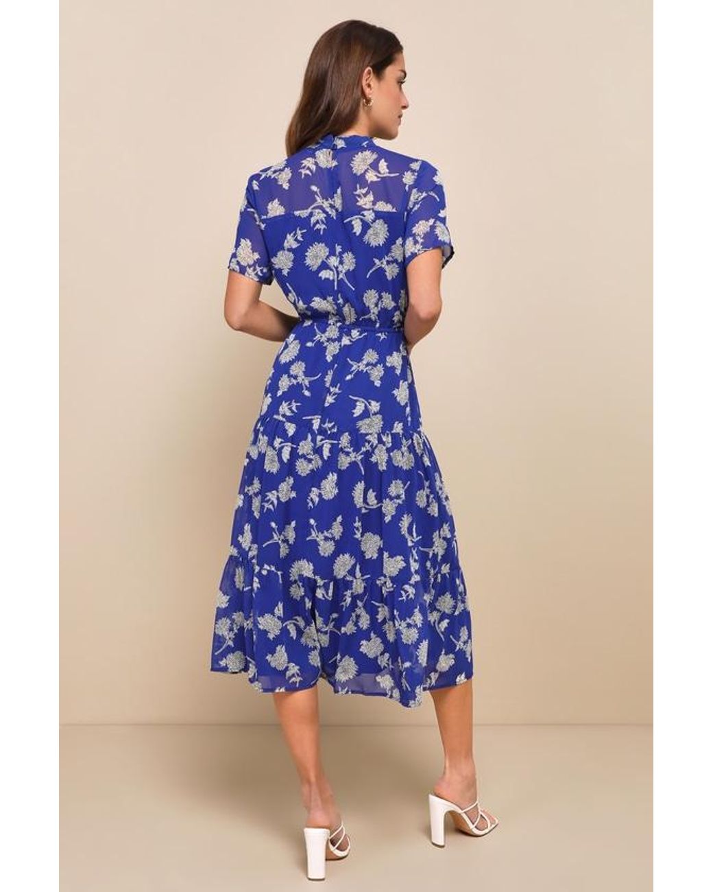 Lulus Blue Floral Dressed Up Floral Print Midi Dress