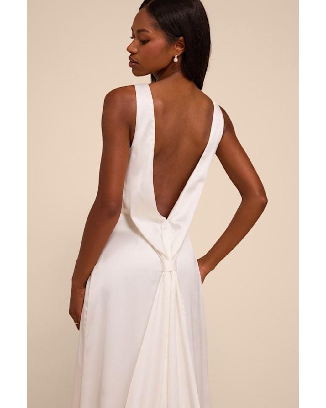 Lulus Natural Martine Satin Backless Maxi Dress