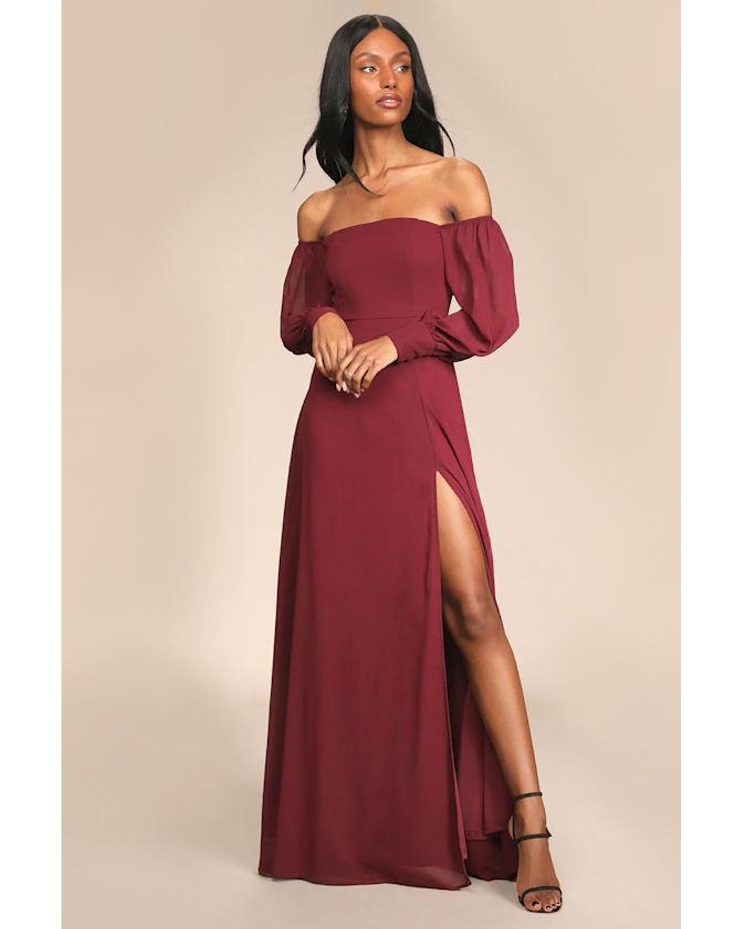 Lulus Red Feel The Romance Off-The-Shoulder Maxi Dress