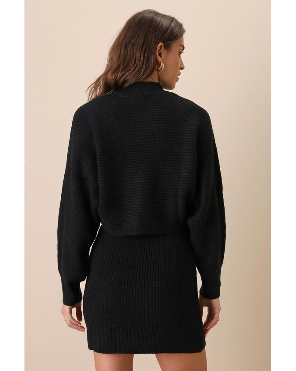 Lulus Black Toasty Times Long Sleeve Two-Piece Sweater Dress
