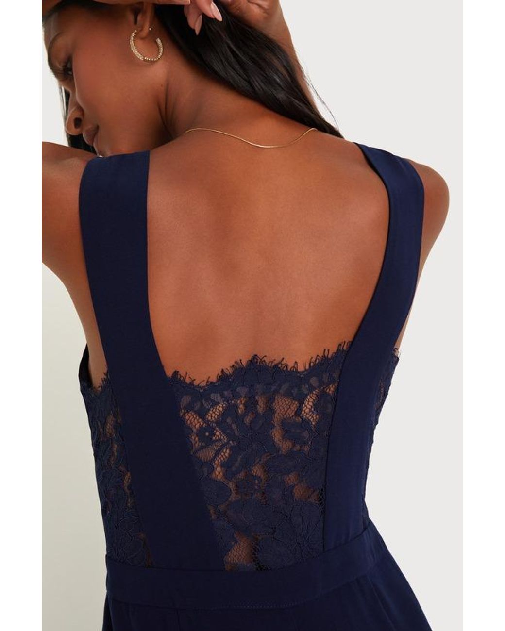 Lulus Blue Kiska Lace Wide-Leg Jumpsuit