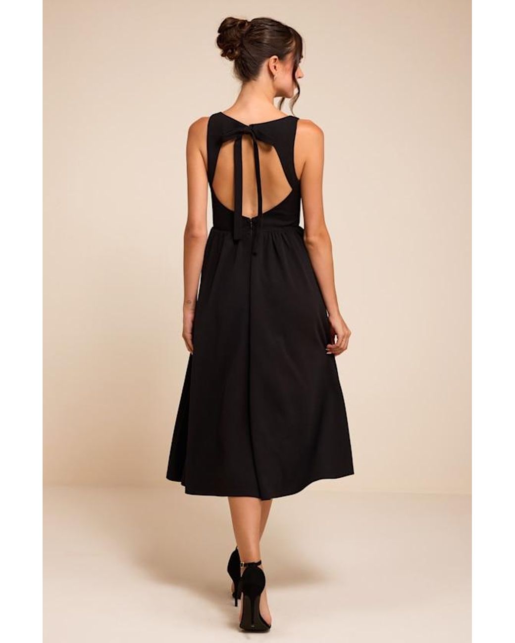Lulus Black Kenly Boat Neck Cutout Midi Dress