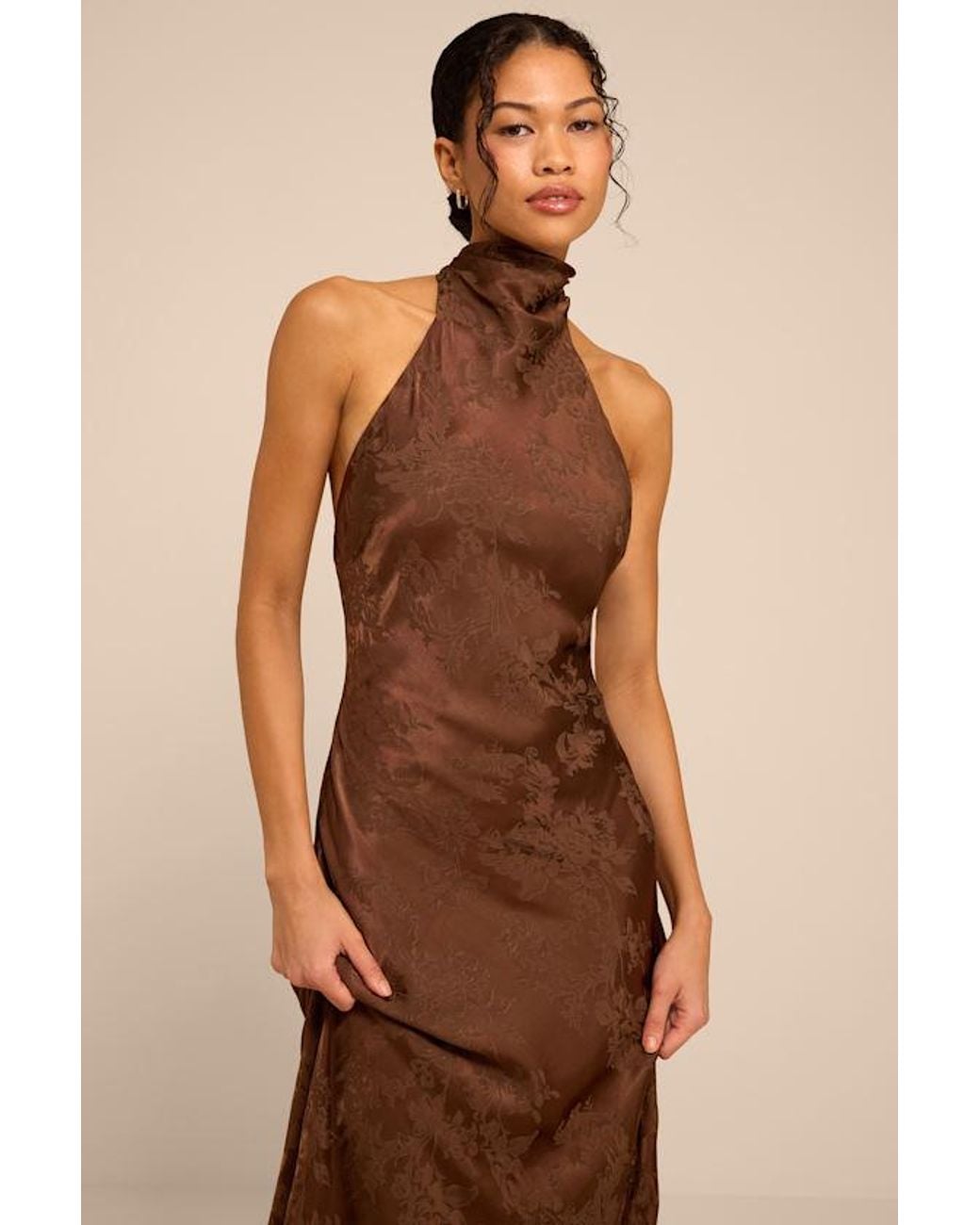 Lulus Brown Winslow Satin Jacquard Mermaid Maxi Dress