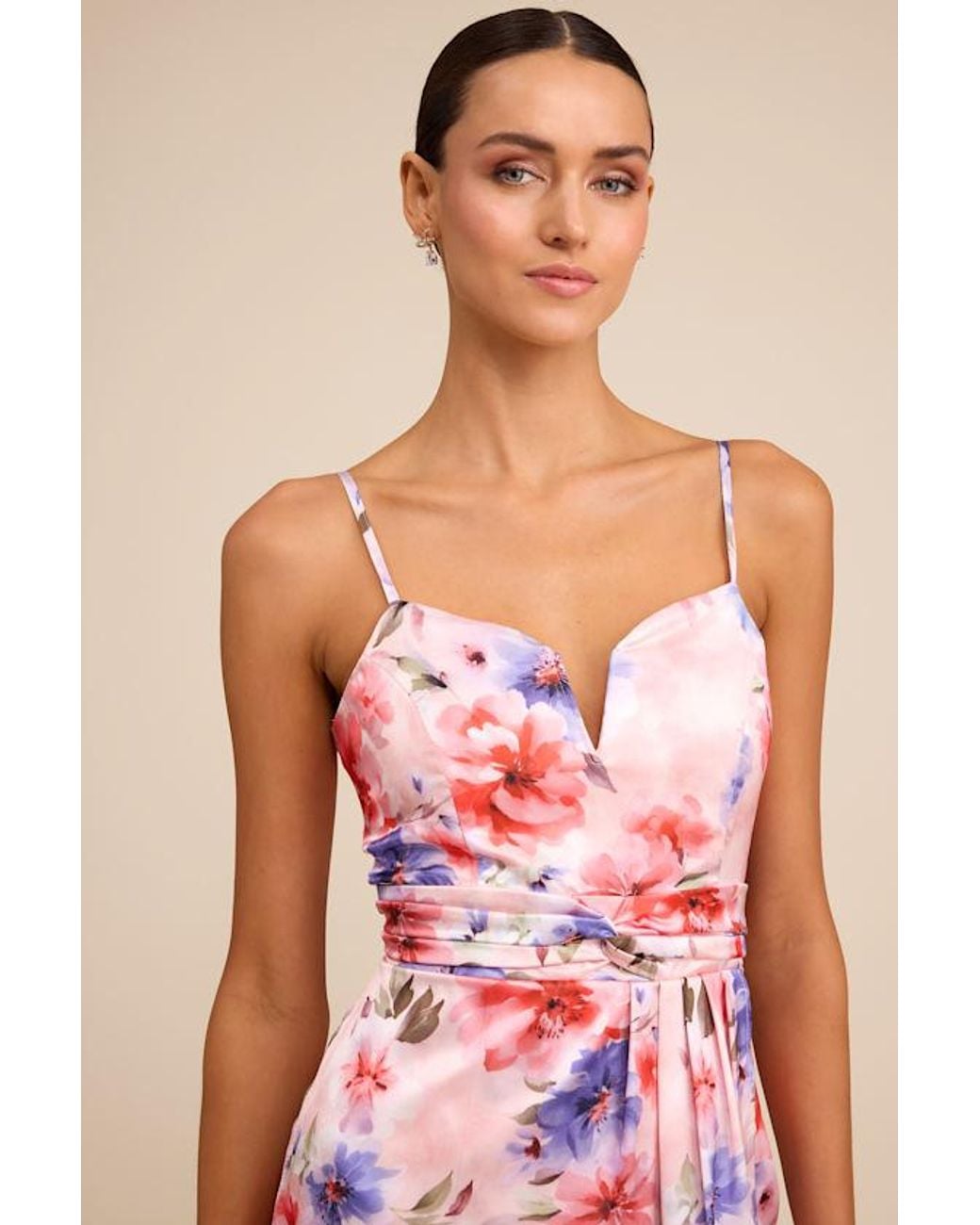 Lulus Pink My Favorite Day Floral Print Tulip Skirt Midi Dress