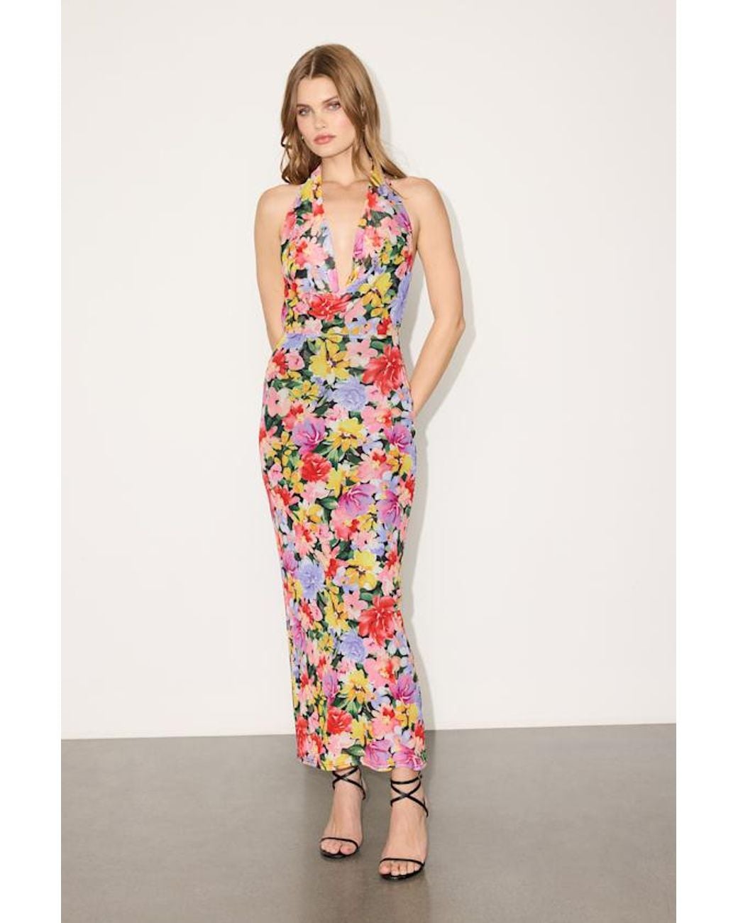 Lulus Metallic Janelle Multi Floral Backless Maxi Dress