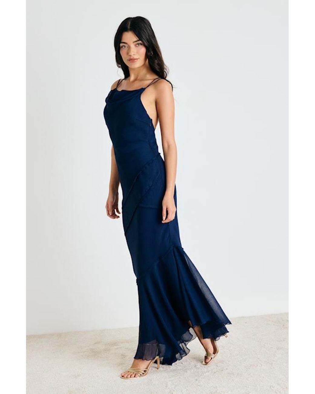 Lulus Blue Lanista Strappy Asymmetrical Maxi Dress
