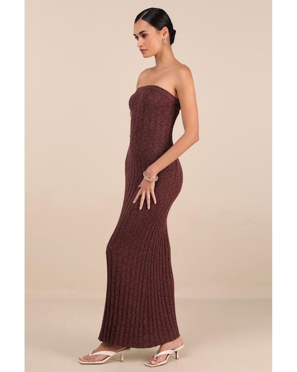 Rhythm Natural Koko Ribbed Knit Strapless Maxi Dress