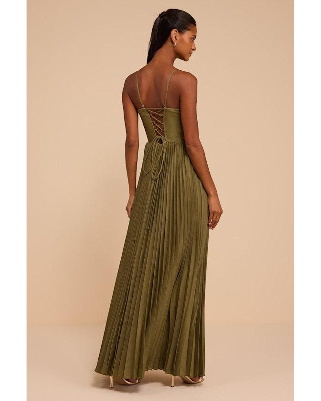 Lulus Natural Elvie Pleated Maxi Dress