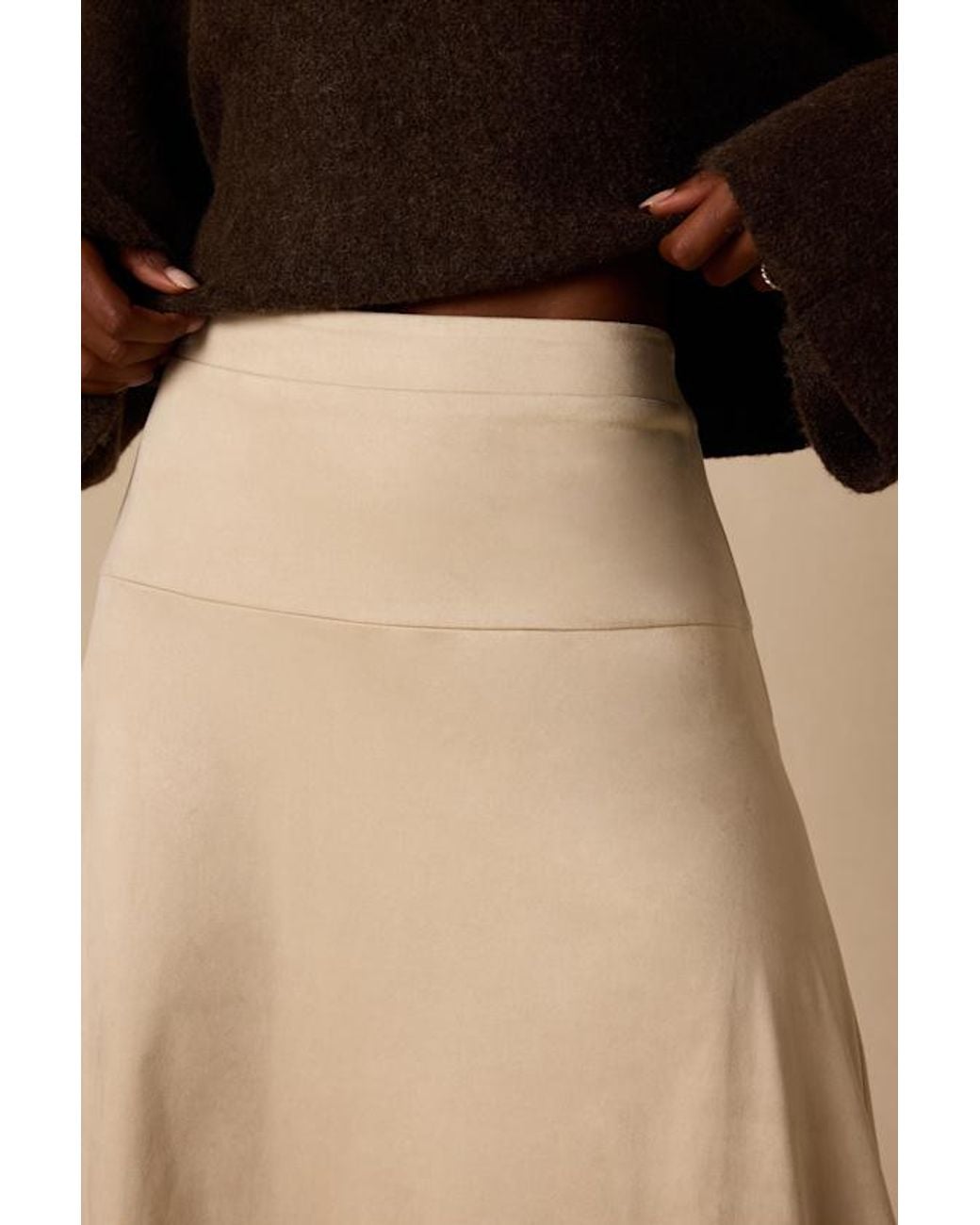 Lulus Natural Flawless Composure Cream Suede High-Waisted Midi Skirt