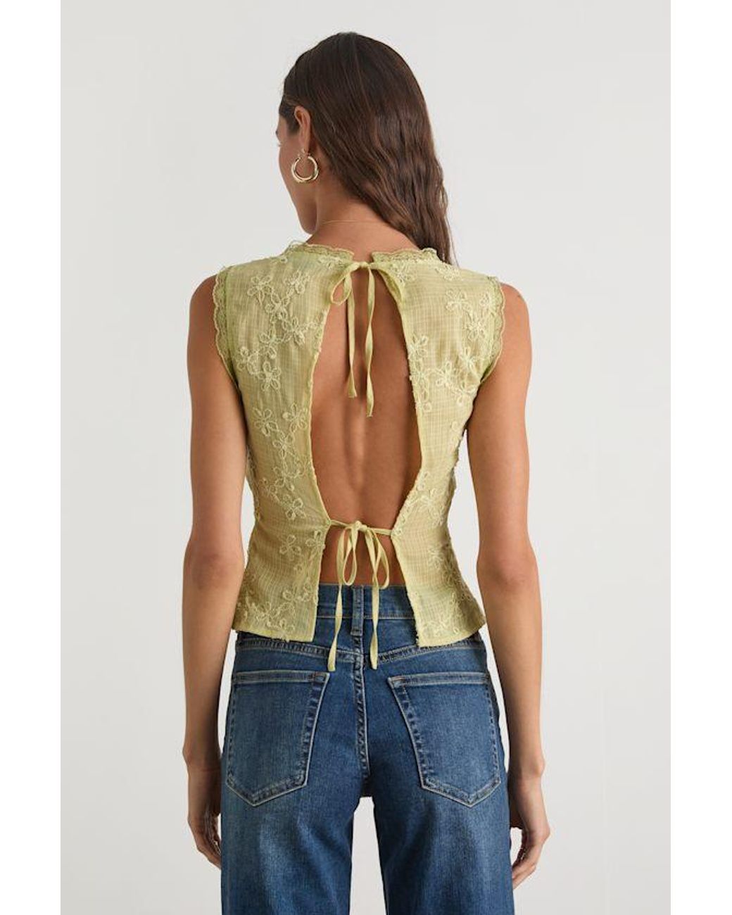 Lulus Green Dessie Lime Embroidered Tie-Back Tank Top