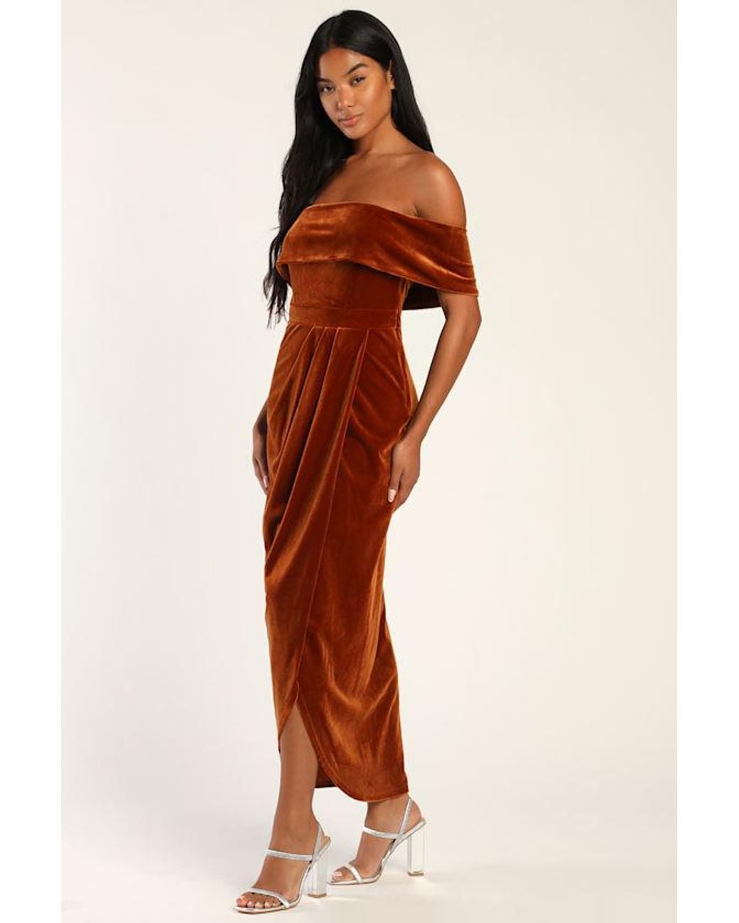 Lulus Red I'M Enchanted Velvet Off-The-Shoulder Maxi Dress