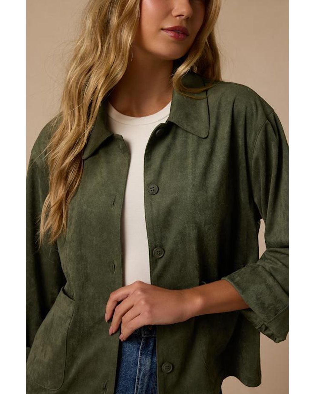 Lulus Green Hilary Suede Collared Jacket