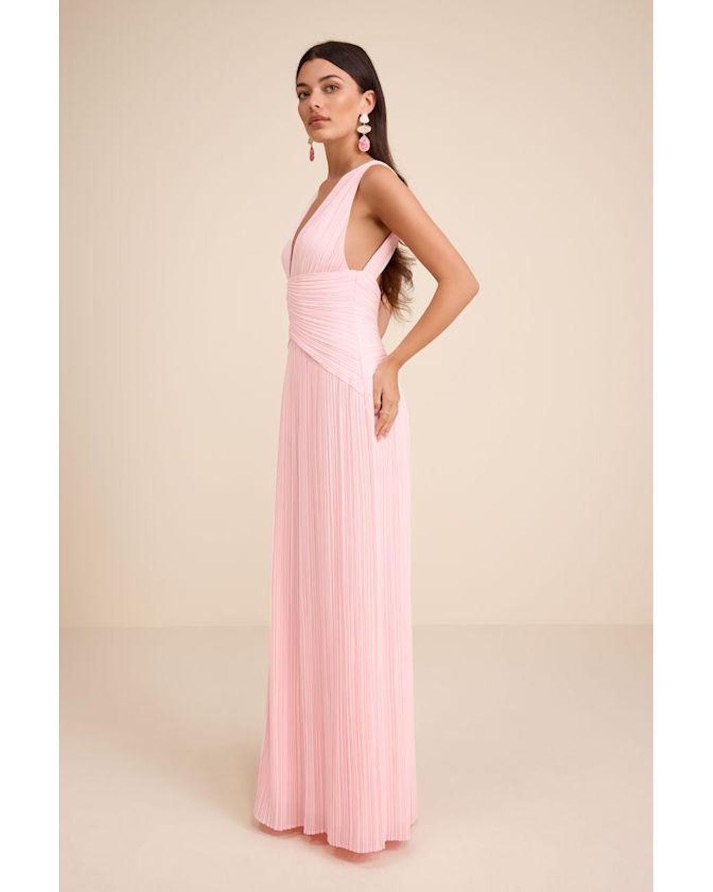 Lulus Pink Kelina Pleated Drop Waist Maxi Dress