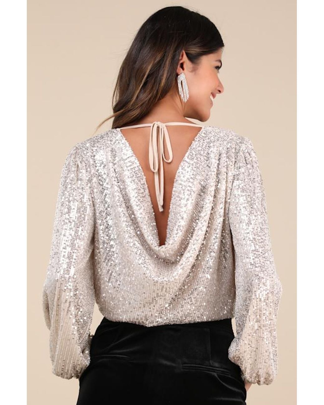 Lulus White Evening Of Wonder Sequin Long Sleeve Bodysuit